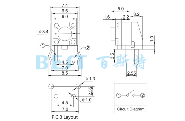 輕觸開(kāi)關(guān)TS-1109KG參考圖紙 輕觸開(kāi)關(guān)TS-1109KG參考圖紙